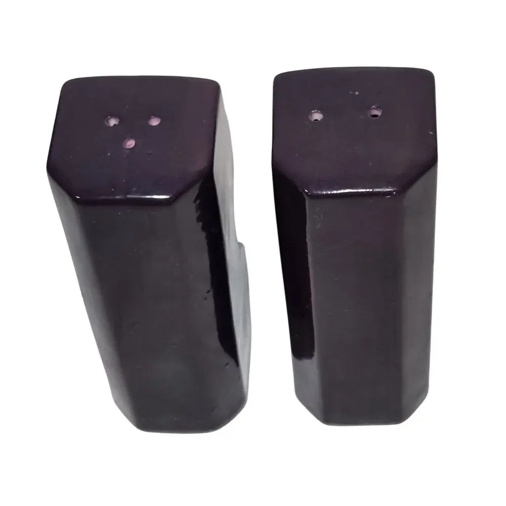 Vintage 1970s Japan MCM Interlocking Salt & Pepper Shakers Purple Ceramic Puzzle